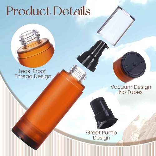 RONRONS Brown Airless Pump Bottles, 0.5 oz Travel Bottles Small Pump Bottle Dispenser Leakproof Cosmetic Containers for Foundation Lotion Shampoo 15ml (6 Pieces)