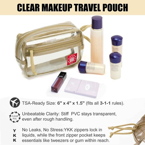 Rough Enough Clear TSA Approved Toiletry Bag Small Makeup Travel Pouch Compact Quart Size For Travel Business Trips Leakproof PVC With YKK Zipper