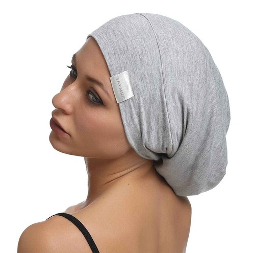 SAYMRE Satin Lined Bonnet Silky Hair Wrap Large Sleep Cap - Adjustable Beanie Slouchy Hats Bonnets for Women Curly Long Hair (X-Large, White)