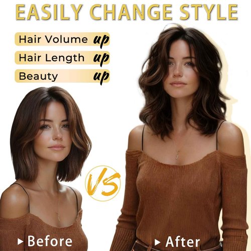 TYQ Hair Toppers for Women with Thinning Hair,14 Inch 360° 3D Synthetic Curly Wavy Side Part Clip in Bangs(Dark Brown Mixed Chestnut)