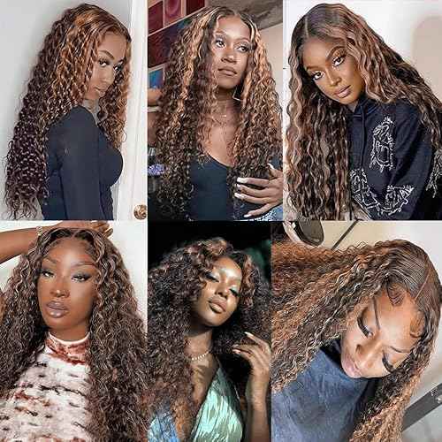 1B/30 Highlight Piano Color Bundles Deep Wave Human Hair Bundles P1B30 Black and Light Brown Mix Double Weft Brazilian Human Hair Extensions 10/12/14 Inch for Black Women