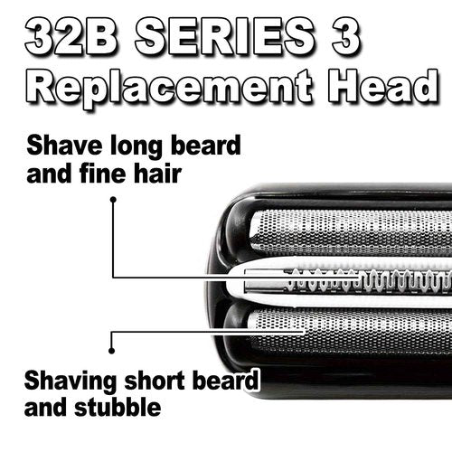 Series 3 32B Electric Replacement Shaver Head Accessories blade Compatible with Braun Series 3 Foil Shaver Replacement Heads S3 3040s 3080s-4 370cc 3070cc 3000s 3010, 3090cc Etc (2PACKS)