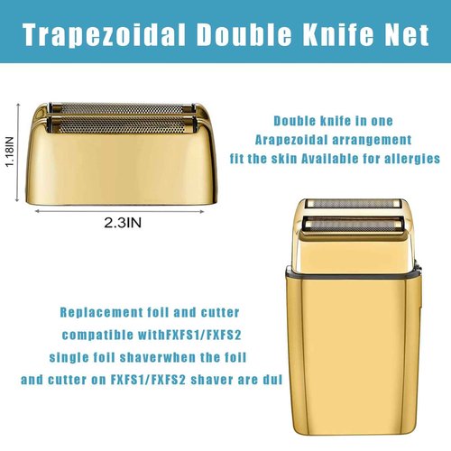 Shaver Replacement Foil and Cutters compatible with BaBylissPRO FXFS2 Electric Razors, Shaver Replacement Head compatible with BaBylissPRO Double Foil Shaver (Gold 2)
