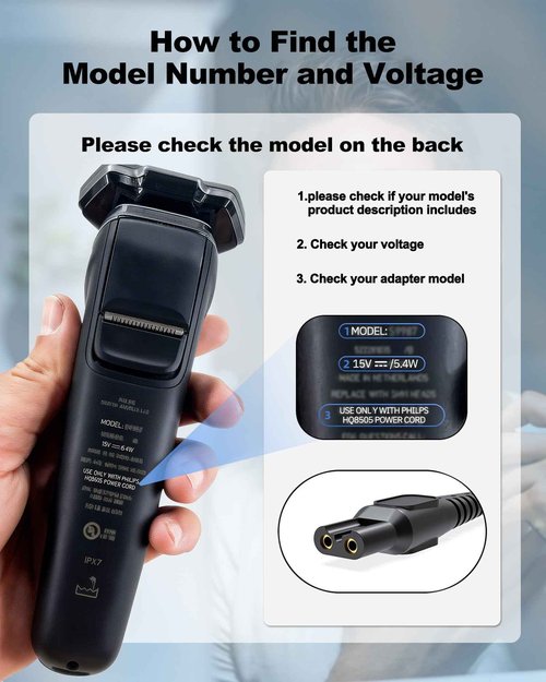 15V Charger Cord Compatible with Philips Norelco HQ8505 - Series 3000 5000 6000 7000 9000, Multigroom MG5750 MG7750 MG7770 - Auto Power Off & Charging Display 6Ft Charging Cable Power Cord (15V DC)