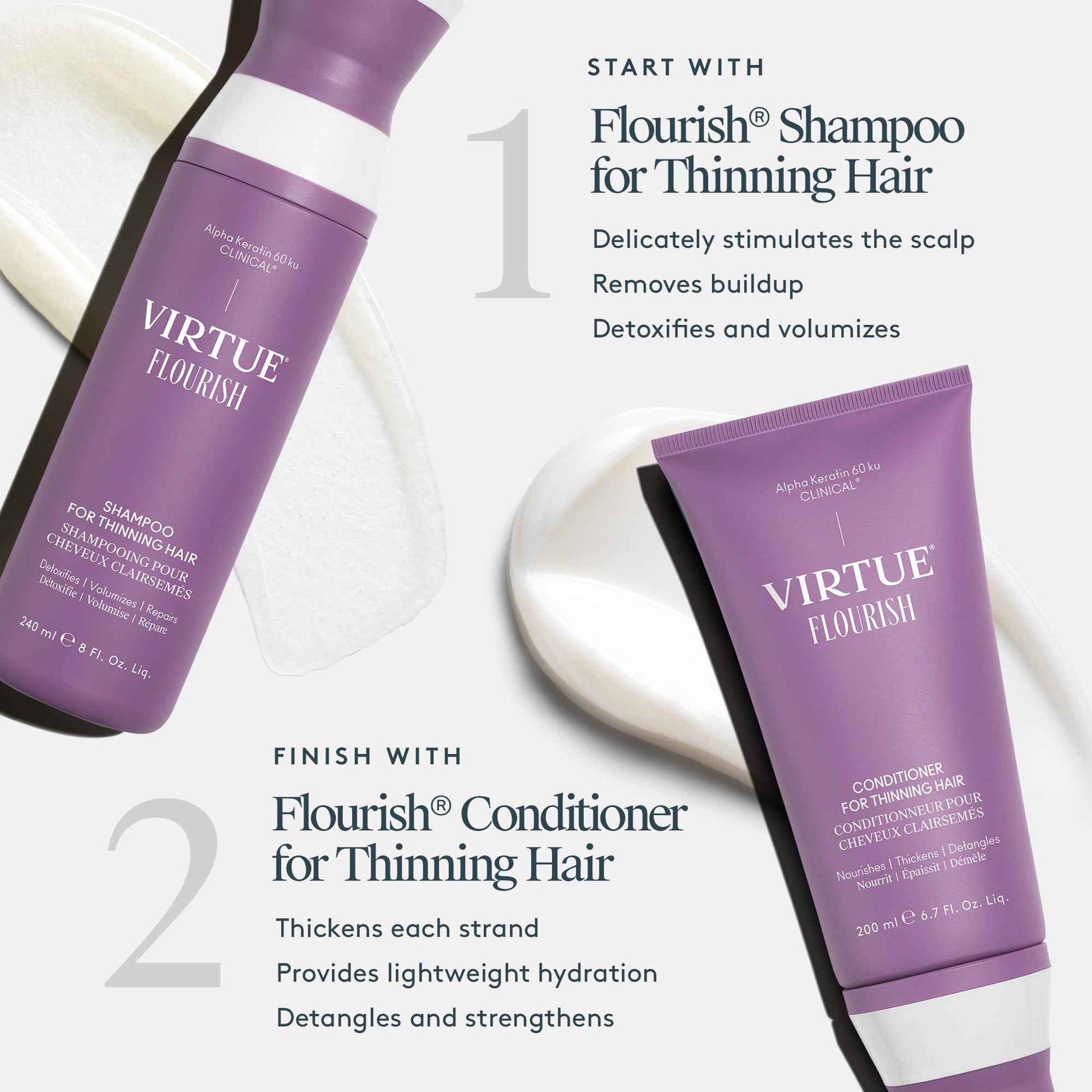 Virtue Flourish Conditioner for Thinning Hair | Nourishes, Thickens, Detangles Thinning Hair