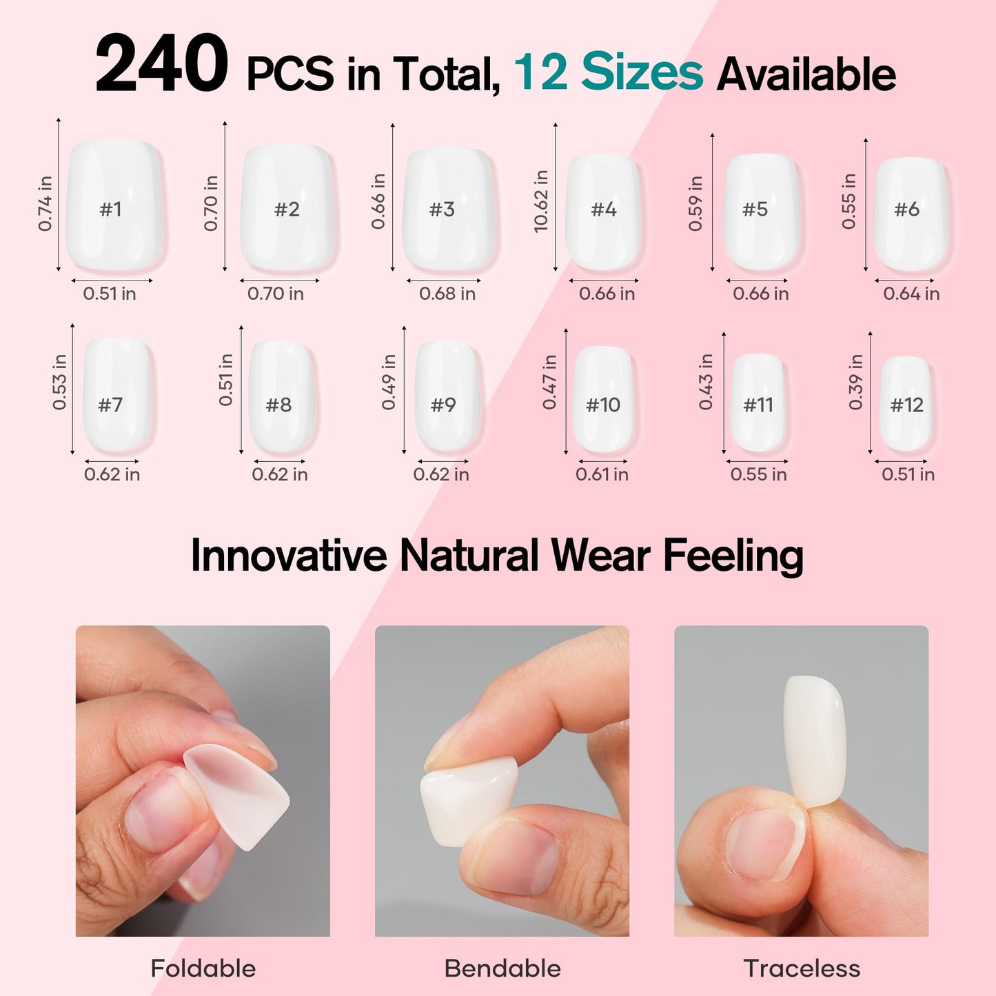 Mixed 10 Colors Nail Tips Press On Nails Short Length Square 240PCS Glue On Nails Kit, Jofay Fashion Glossy Solid Colors Nail Tips Set Nail File Buffer Nails Stickers for Nail Art DIY