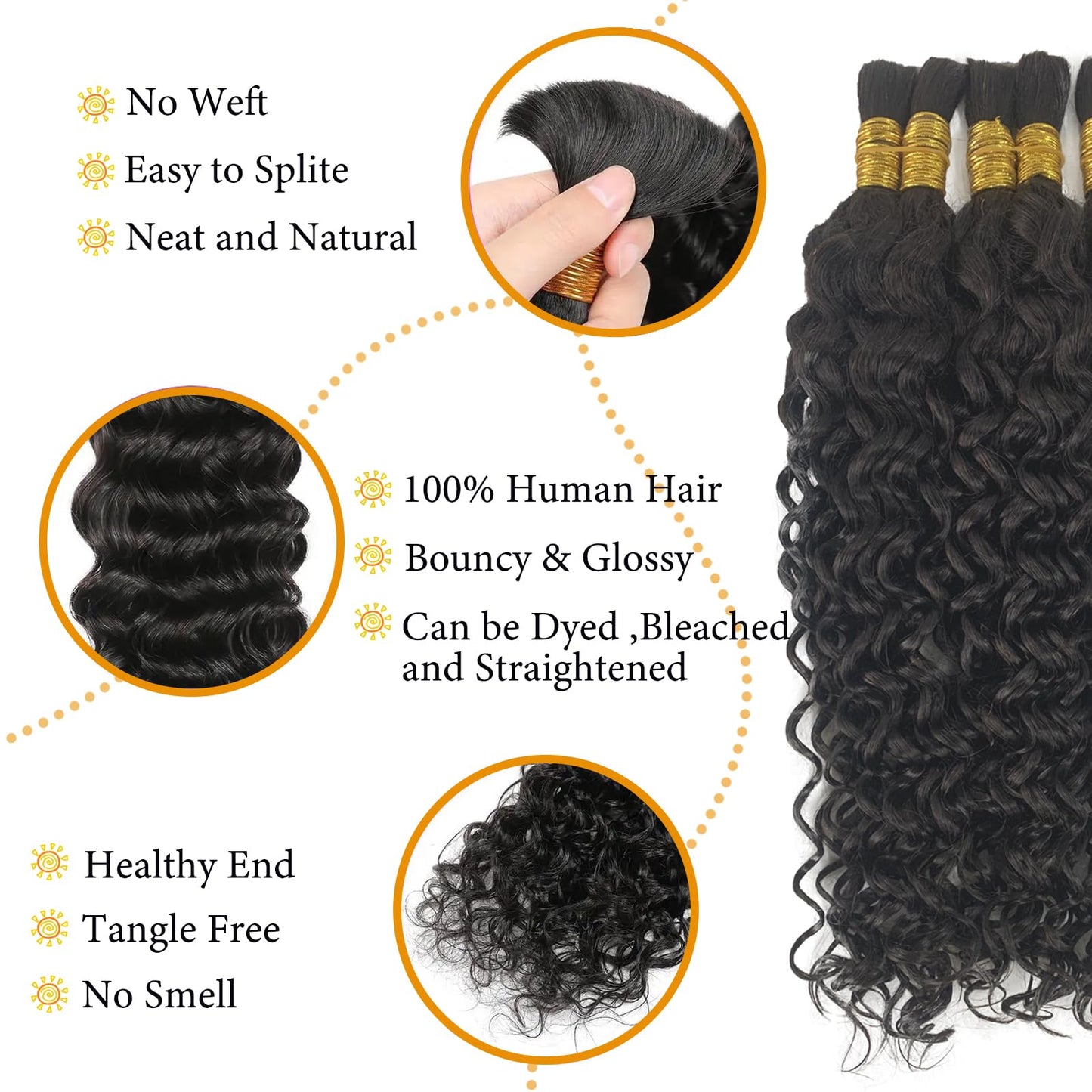 STAROCO Braiding Hair 24 Inch Water Wave Human Braiding Hair 50g(1Bundle/Pack) No Weft Brazilian Virgin Deep Wave Human Hair Extensions for Boho Braids Human Hair Braiding Hair