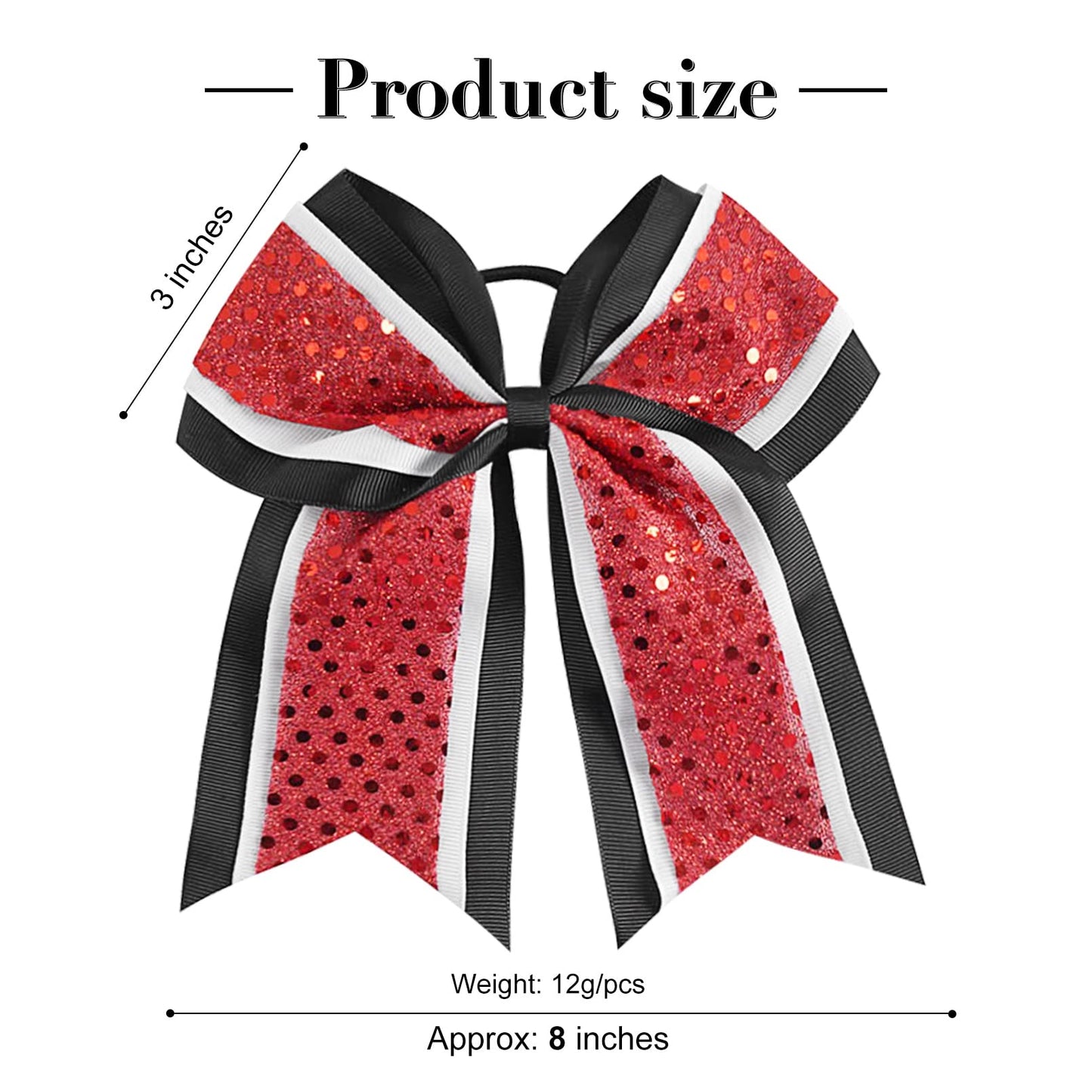 12 PCS 8" Large Glitter Cheer Bows Red Black Girl Hair Bows Sparkly Cheerleading Softball Team Bow Hair Accessories for cheerleaders football Competition Sports