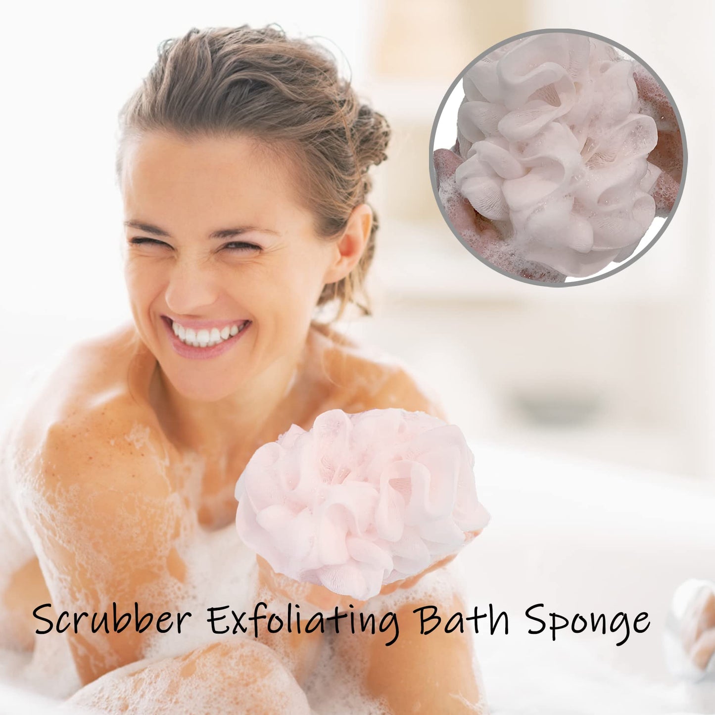 Bath Sponge Shower Loofahs，Loofah Sponge Exfoliating Bath Sponge Body Scrubber，Soft Net Body Scrubber Sponge Ball，Durable Mesh Pouf Bath Loofah Sponge Body Wash Puff