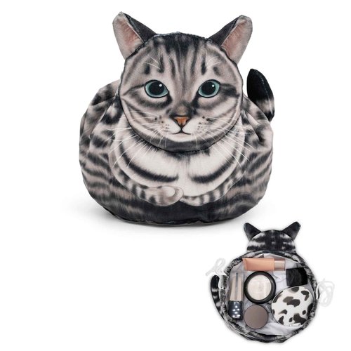 GKIOYRO Drawstring Makeup Bag, Cute Cat Travel Makeup Bag Gifts for Women, Large Cosmetic Bag for Women, Travel Toiletry Bag (Gray Cat)