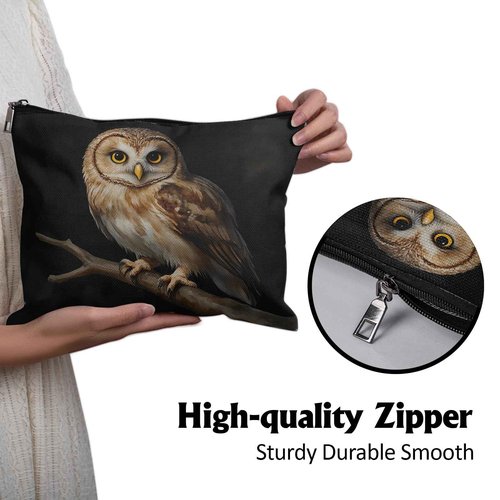 Cafl Majestic Perched Owl Makeup Bag for Women Large Capacity Make Up Bag Portable Travel Cosmetic Bag Toiletry Pouch Organizer 10 * 8inch