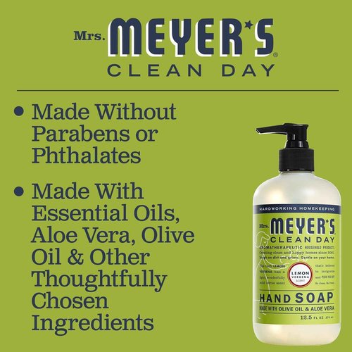 Mrs. Meyer's Lemon Verbena Liquid Hand Soap, Cruelty-Free and Hand Wash Formula Made with Essential Oils,16 oz. (Pack of 2)