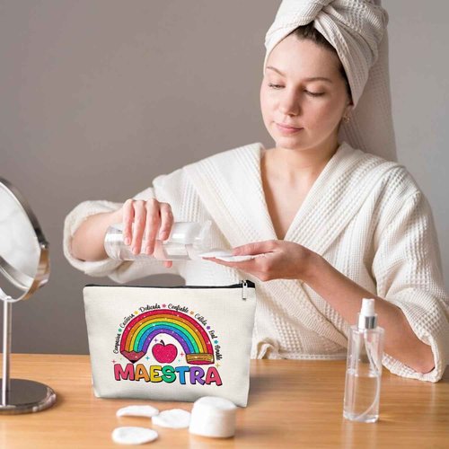 EKGJW Spanish Maestra Teacher Gifts Makeup Bag - Teacher Cosmetic Bag,Maestra Spanish Appreciation Gifts for Women Girls