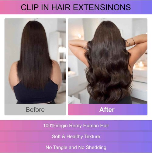 MEYOFUN Dark Brown Clip in Hair Extensions, 2 Dark Brown Hair Extensions Real Human Hair, Invisible Seamless Remy Human Hair Clip Extensions for Women 8pcs Per Set with Double Weft 20 Inch 105g