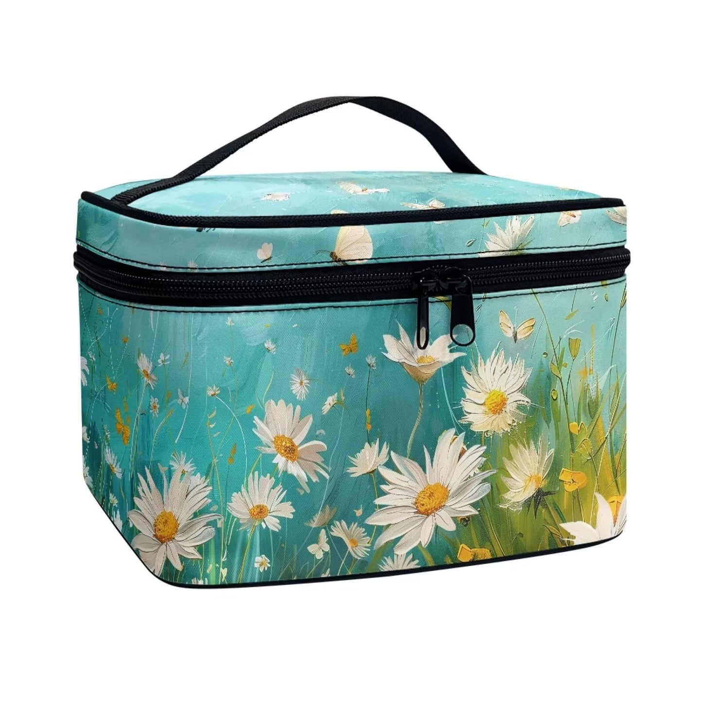 Biyejit Oil Painting Daisy Makeup Bag Cosmetic Bag for Women Cosmetic Portable Travel Makeup Bag Large Travel Toiletry Bag Make Up Bag Brush Bags Reusable Toiletry Bag