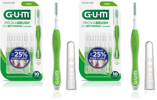 GUM Proxabrush Go-Betweens - Tight - Interdental Brushes - Soft Bristled Dental Picks for Plaque Removal & Gum Health - Safe for Braces & Dental Devices, 10ct (Pack of 2)