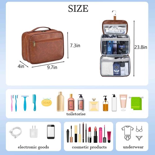 Hyfant Portable Hanging Travel Toiletry Bags for Men Women Leather Toiletry Bag Waterproof Clear Toiletry Bag Large Organizer Bag for Toiletries