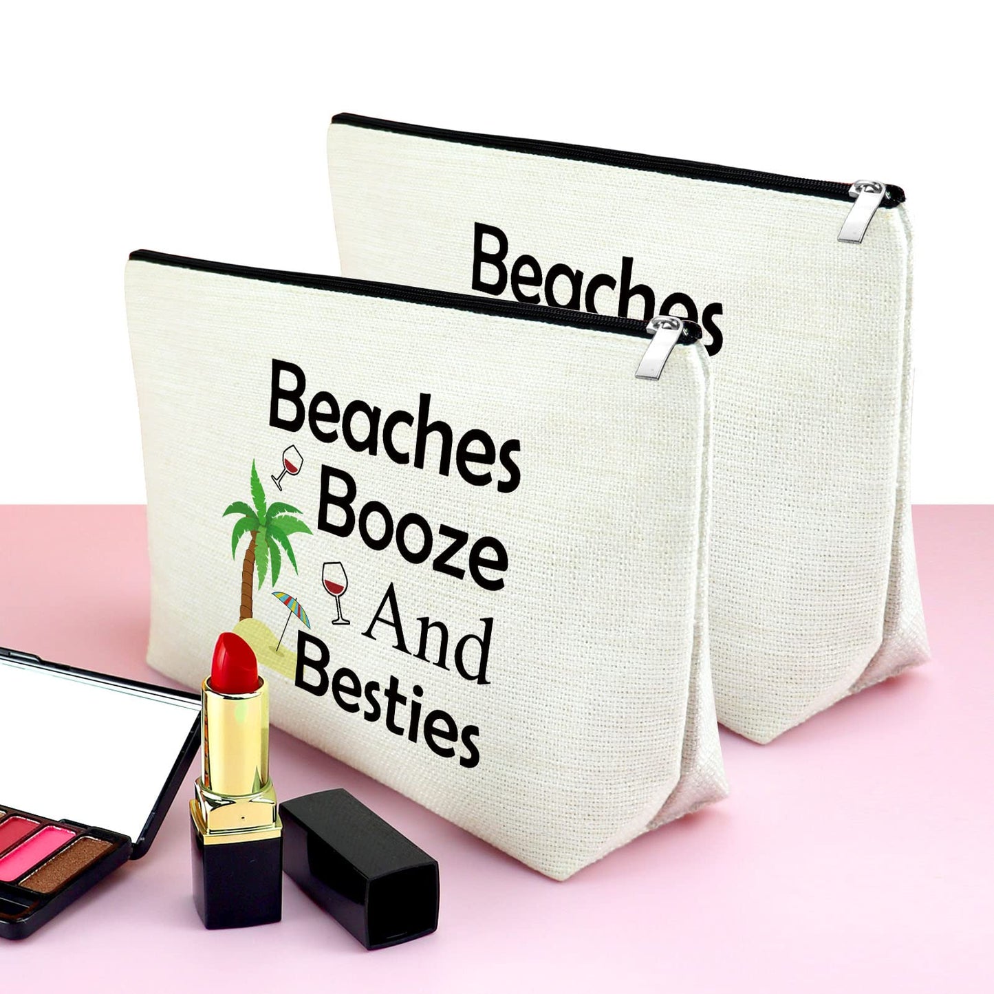 2 Pieces Beach Lover Gifts for Women Beach Makeup Bag Funny Vacation Gifts Cosmetic Bag Beach Themed Gifts for Women Besties Birthday Christmas Graduation Gifts for Beach Lover Travel Makeup Pouch