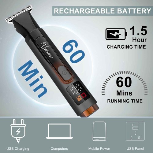 Hatteker Upgraded Mens Electric Back Shaver Body Grooming kit Body Trimmer Facial,Arm,Chin Beard Trimmer Cordless Hair Clipper with Adjustable Extension Handel Waterproof LED Display