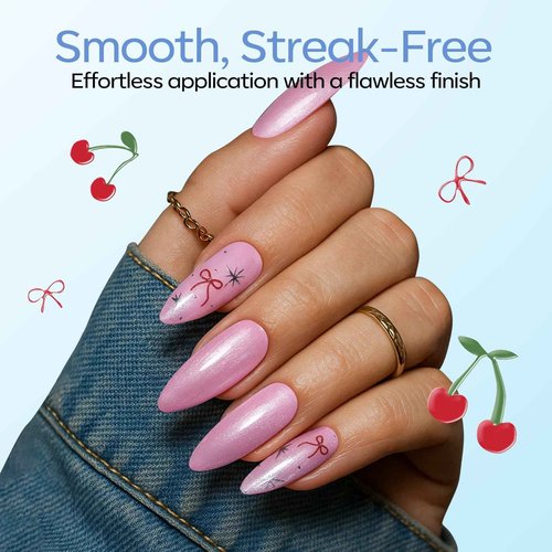 modelones Gel Nail Polish Kit with U V Light, Pearl White Glitter Baby Blue Light Pink Sky Blue Manicure Set with Cherry Stickers, Base Top Coat, 4 Colors Gel Mini Salon Starter Winter Christmas Gift