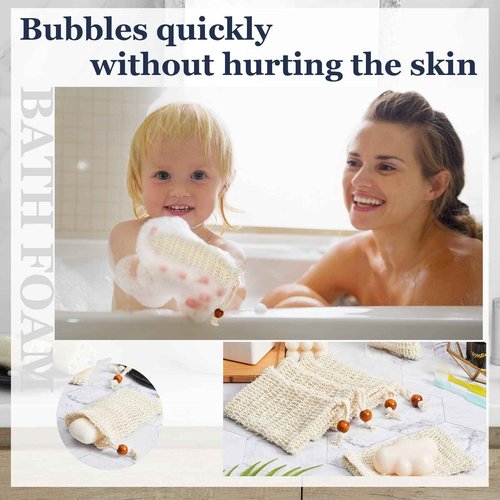 Cunhill 80 Pack Soap Saver Bag Exfoliating Sisal Soap Pouch with Drawstring Bar Wooden Bead Foaming and Drying Exfoliating Net for Bath and Shower (3.5x5.5 Inch)