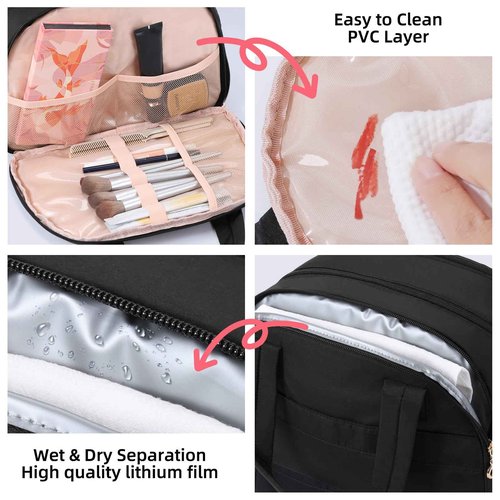 LYFFXYH Initial Travel Toiletry Bag, Personalized Cosmetic Bags Birthday Gifts for Women, Makeup Bag Organizer with Handle, Travel Bag for Toiletries with Brush Holder (A, Black)