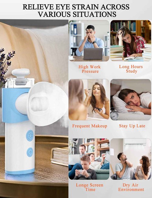 Eye Steamer for Dry Eye - Vowleike Portable Heated USB Nano Eye Mist Sprayer with Warm Compress for Dry Eyes & Stye Relief, Rechargeable Eye Drops Steamer for Home, Office & Travel, Light Blue