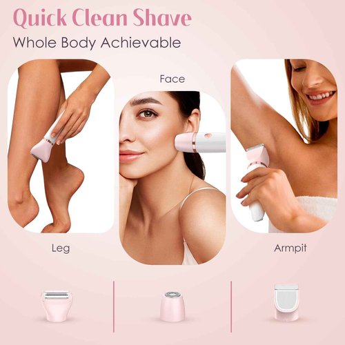 Bikini Trimmer for Women, Painless Electric Razor Shaver Women - Rechargeable Body Hair Trimmer, 3-In-1 Detachable Removal Kit with Ceramic Blade, Cordless Lady Shaver for Trip, IPX7 Waterproof, Peach