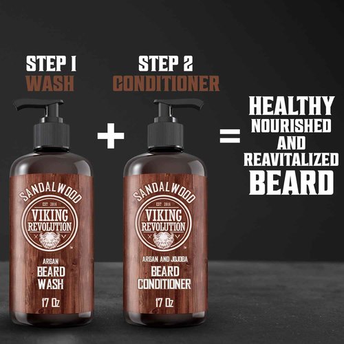Viking Revolution Beard Wash Shampoo w/Argan & Jojoba Oils - Softens & Strengthens - Sandalwood Scent - 17 oz Shampoo