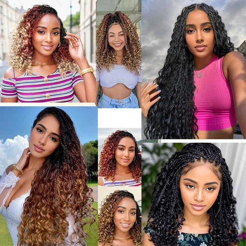Goddess Box Braids Crochet Hair 8 Packs 3S New Goddess Box Braids Crochet Hair for Black Women Ombre Color Pre-Looped Synthetic Braiding Hair Extension for Black Women（24",8packs,1B）