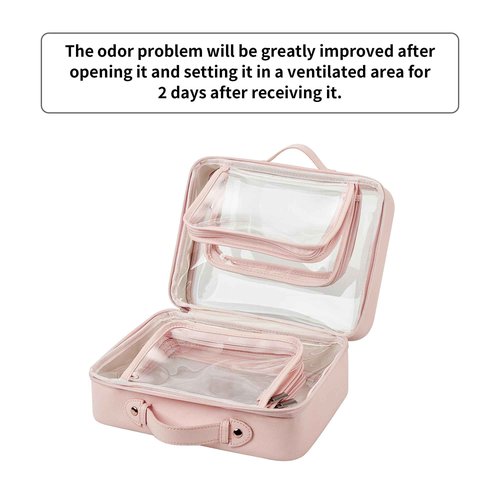GRANNY SAYS TSA Approved Toiletry Bag, Clear Makeup Bag, Travel Toiletry Bag for Women, Leather Travel Cosmetic Bag, Portable PVC Waterproof Bag, Large Makeup Organizer, Pink