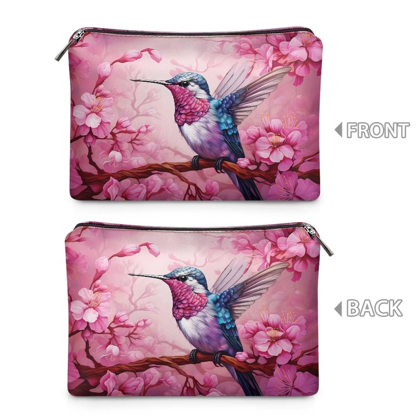 ELEDIZI Hummingbird Makeup Bag Cherry Blossom Makeup Purses Cosmetic Case for Cute Bags for Teen Girls Pu Leather Clutch Bag Pink Toiletry Bag for Women Aesthetic Skincare Bag Travel Lipstick Pouch