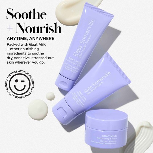 Kate Somerville Stressed Skin Saviors Travel Kit Goat Milk Cleanser, Cream, and Body Lotion Holiday Gift Set