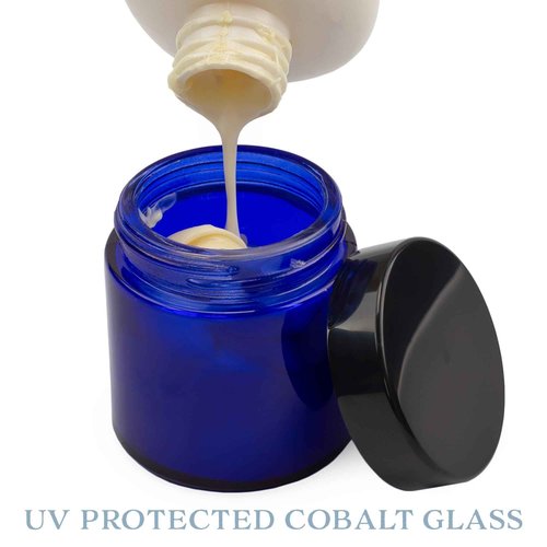 Cornucopia Brands 4-Ounce Cobalt Blue Glass Straight Sided Cosmetic Jars (Pack of 12) 120 ml. Capacity, BPA-Free Lids