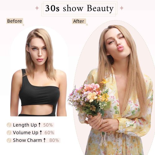 SEGO One Piece Clip in Extensions, 5 Clips Real Human Hair Extensions, Long Straight, 10 inches, #4P27 Medium Brown Mix Dark Blonde