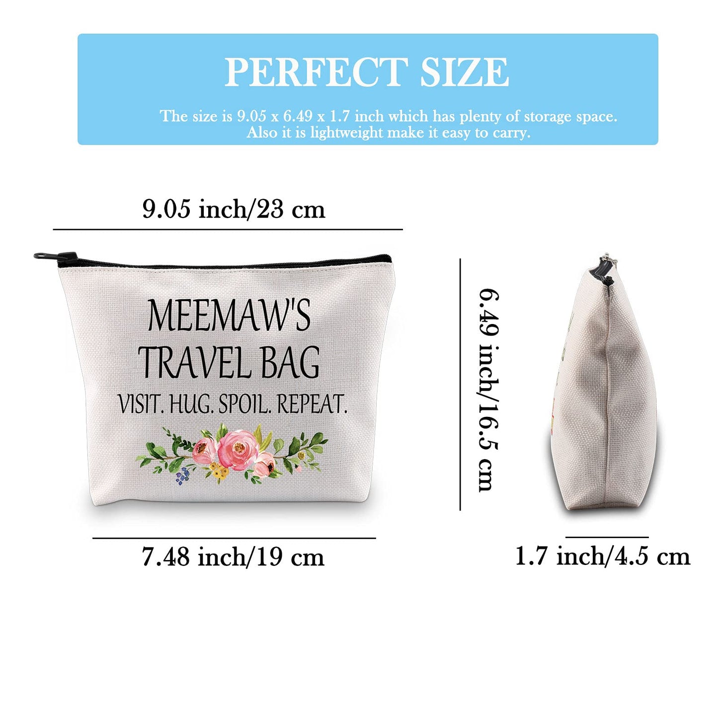 Meemaw Gift Grandmother Gift Mother Day Zipper Pouch Cosmetic Bag Birthday Gifts for Grandma (Meemaw's Travel Bag)