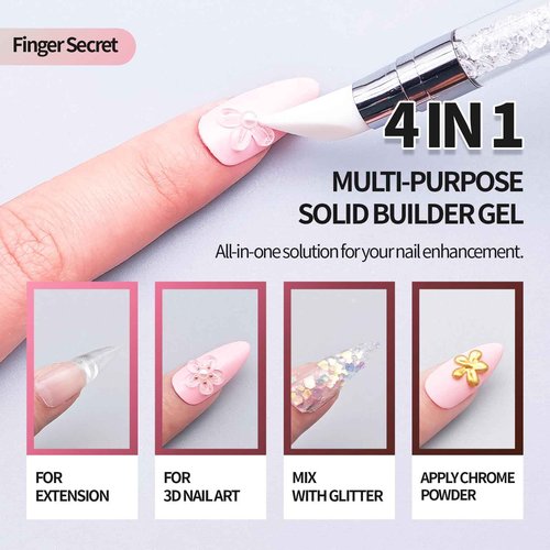 Finger Secret Non-Sticky Builder Gel Kit - 20g Solid Extension Gel for Nails with Forms, Base Coat, File, Silicone Brush & Molds - DIY Professional Nail Extension Kit (6 Color Set E)