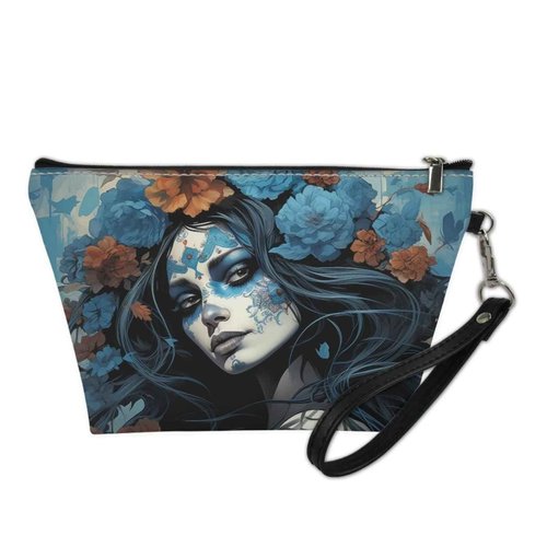 Howilath Women Dead Day Art Calavera Girl Print Cosmetic Bag Roomy Travel Makeup Bag Waterproof Toiletry Bag with Zipper for Teen Girls Women