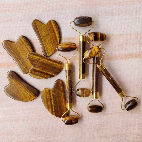 Tiger eye Face Roller and Gua Sha Set - Skin Care Jade Roller and Gua Sha for Women Gifts - Tiger Eye Roller for Face Massage Roller Facial Therepy Lifting Tool Anti Aging Beauty (Tiger Eye)