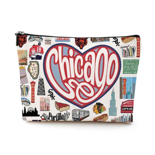 Chicago Travel Gift Cosmetic Bag Chicago Lover Gifts Makeup Bag Chicago Souvenir Gift Chicago State Welcome Gift for Women Friends Sister Birthday Christmas Bachelorette Party Favors Girls Trip Gifts
