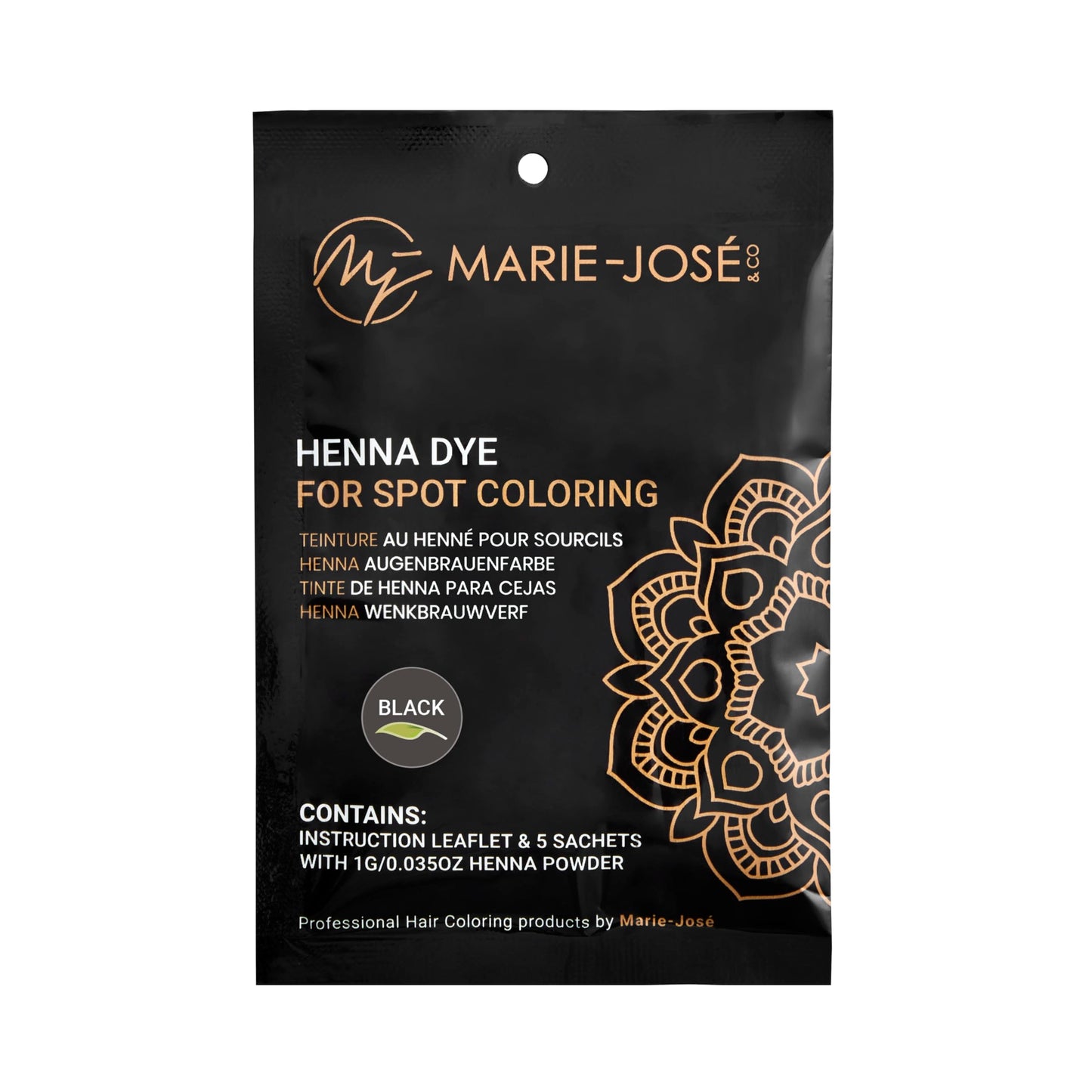 Marie-José & Co Henna Dye Set - Professional Grade Henna Tint for Spot Coloring - Good for 50 Applications (Black)