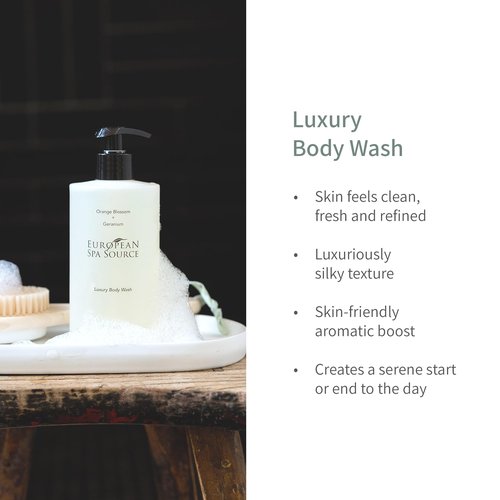 European Spa Source Luxury Body Wash, Orange Blossom and Geranium, Refreshing Bath and Shower Gel Cleanser, 22 fl oz.