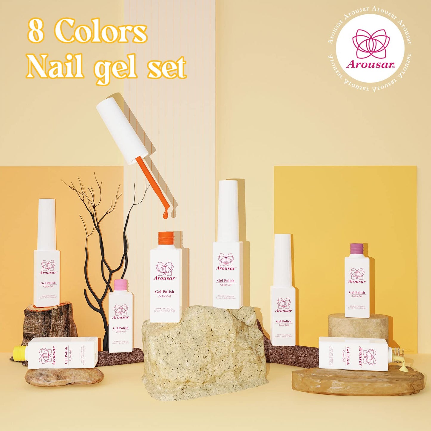 Arousar Gel Polish,8 Colors Yellow Pink Orange Starter Kit,Thanksgiving Day Fall All Seasons Neutral Pink Soak Off Nail Gel Polish Set,Quick Dry Nail Lamp Manicure Art,DIY Salon Home Gift