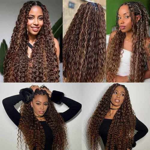 4/30 Freiuoke Human Braiding Hair Deep Wave Bulk Highlight No Weft Curly Braiding Hair Extensions for Boho Braids 16 16 16 Inch 150g/3 Bundles