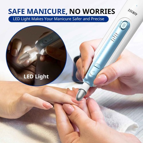 AIRSEE Professional Manicure Pedicure Kit,Cordless 6 in 1 Electric Nail File for feet,5 Speed Rechargeable Pedicure Tools for Thick Nail Toenail Cuticle, Hand Feet Trimmer Buffer for Women Men,Blue