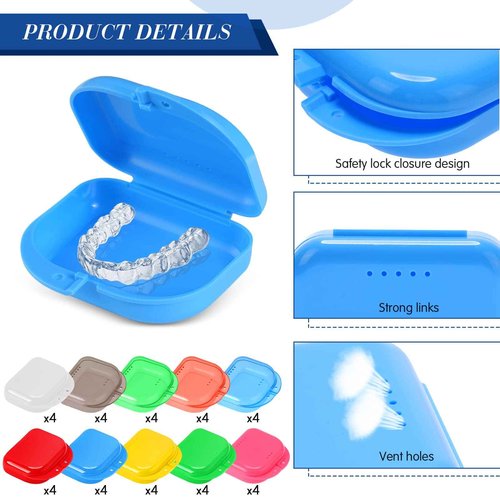 Tanlade 40 Pcs Retainer Case with Vent Holes 10 Colors Dental Storage Container Mouth Guard Container Case Multicolor Dental Retainer Box for Office Travel