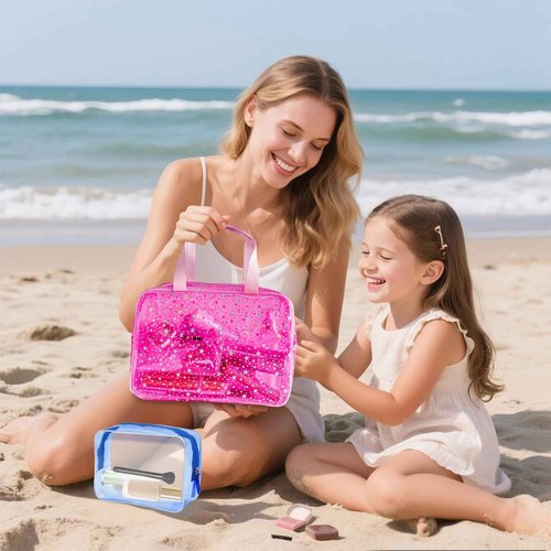 2 Pcs Clear Large Cosmetic Bag 12x5x8 inch Travel Pouch with Handle PVC Material Pouch Waterproof Travel