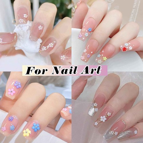 FOIMAS 3D Flower Nail Charms,3 Boxes Flower Acrylic Nail Art Rhinestones with Gold Silver Pearl Beads Tweezer for DIY Nail Art Decoration Supply