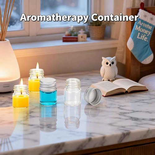 JIUWU 24-Pack 5mL Mini Bottles with Aluminum Screw-Cap, Clear Small Glass Jars with Lids for Essential Oil & Decoration, Small Glass Bottle for DIY Art Craft Storage
