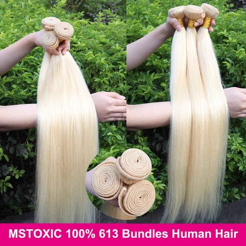 MStoxic 613 Bundles Blonde Bundles Human Hair 14 Inch 613 Straight Hair 1 Bundle 12A Grade Unprocessed Brazilian Virgin Hair Weave Extensions For Women (Single Bundles Human Hair)